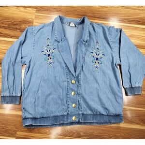 Saint‎ Germain Paris Vintage Denim Embroidered Appliqued Jacket Women's Size XL